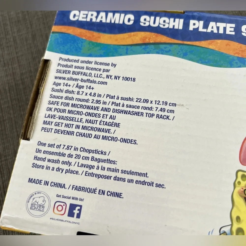 Spongebob Squarepants Krabby Patty Ceramic Sushi Serving plate setNEW